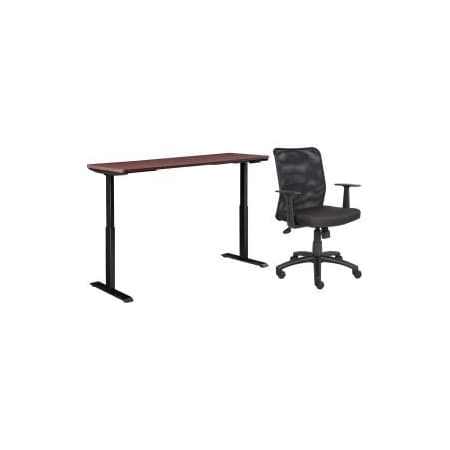 Global Equipment Interion    Height Adjustable Table with Chair Bundle - 72"W x 30"D, Mahogany W/ Black Base 695781MH-B